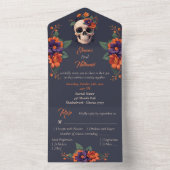 Elegante Gotische 3D Bloemen Schedel bruiloft All In One Uitnodiging (Binnen)