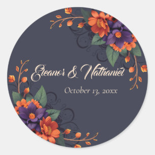 Elegante Gotische 3D Bloemenskelet Trouwsticker Ronde Sticker
