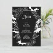 Elegante Gotische Bloemen Huwelijk Zwart Menu (Staand voorkant)
