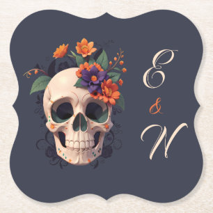 Elegante Gotische Bloemen Minimale Monogram Bruilo Kartonnen Onderzetters