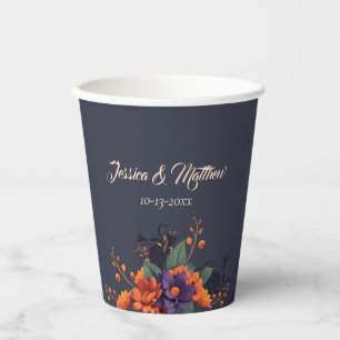 Elegante Gotische Bloemen Monogram Bruiloft Papier Papieren Bekers