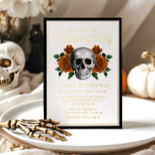 Elegante Gotische Bloemen Schedel Halloween Goud Folie Uitnodiging