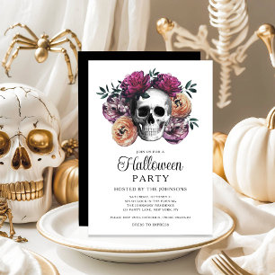 Elegante Gotische Bloemenschedel Halloween Kaart