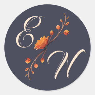 Elegante gotische bloemige monogram trouwsticker ronde sticker