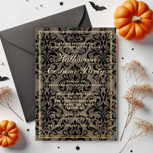 Elegante Gotische Halloween Kostuumfeest Goud Folie Uitnodiging