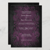 Elegante gotische halloween paarse huwelijksuitnod kaart (Voorkant / Achterkant)