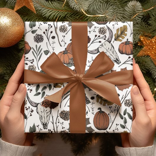 Elegante Gotische Herfst Oogst en Koe Skulls Cadeaupapier
