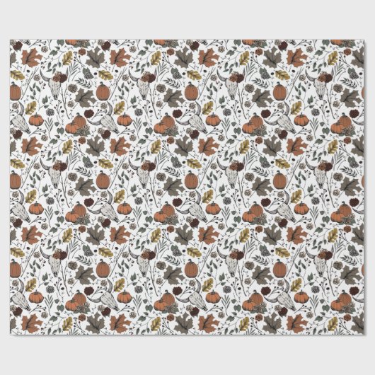 Elegante Gotische Herfst Oogst en Koe Skulls Cadeaupapier (Vlak)