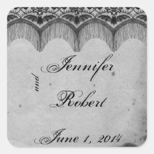 Elegante Gotische Kant Posh Bruiloft Envelop Seal Vierkante Sticker