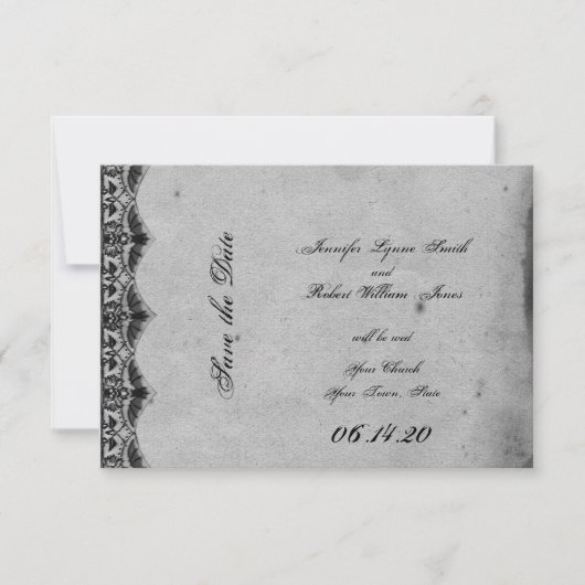 Elegante Gotische Kant Posh Bruiloft Save the Date (Voorkant)