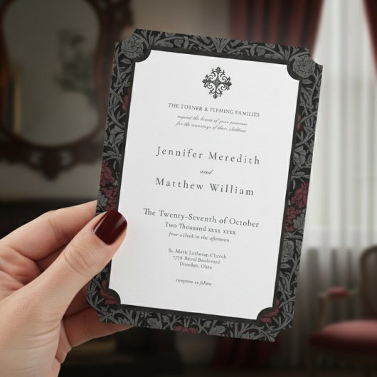 Elegante  gotische Moody Botanische bruiloft Kaart