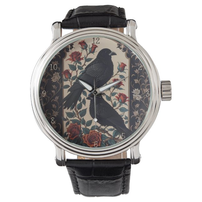 Elegante gotische raven met Rozen Horloge (Voorkant)