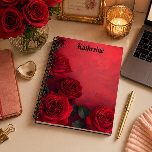 Elegante Gotische Rode Rozen Aangepaste Naam Notitieboek