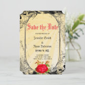 Elegante gotische rode rozen redden de datum kaart (Staand voorkant)