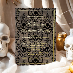 Elegante Gotische Schedel Halloween Kostuumfeest Folie Uitnodiging