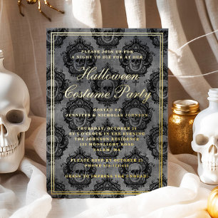 Elegante Gotische Schedel Halloween Kostuumfeest Folie Uitnodiging