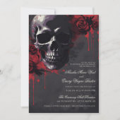 Elegante Gotische Schedel & Rozen bruiloft Kaart (Voorkant)