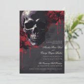 Elegante Gotische Schedel & Rozen bruiloft Kaart (Staand voorkant)