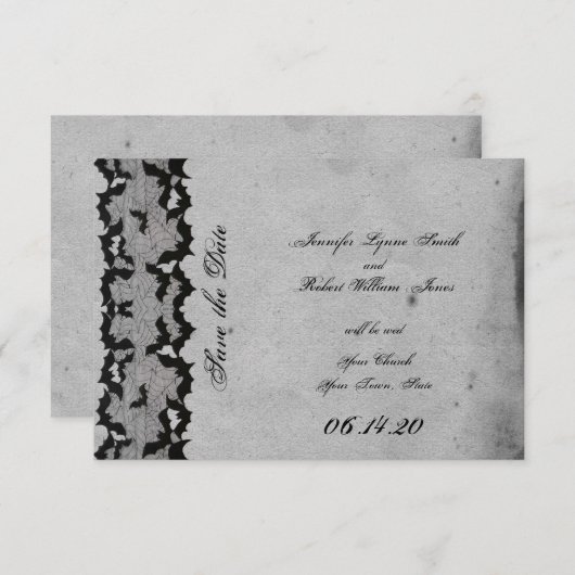 Elegante Gotische Vleermuis Kant Posh Bruiloft Sav Save The Date (Voorkant / Achterkant)