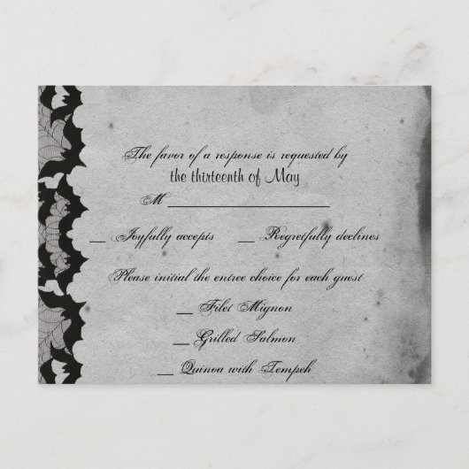 Elegante Gotische Vleermuis Kant Posh RSVP Briefka Uitnodiging Briefkaart (Voorkant)