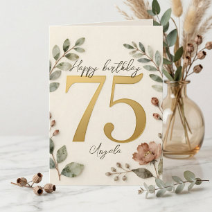 Elegante Goud Aquarel Botanische 75e Verjaardag Kaart