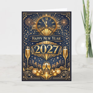 Elegante Goud Art Deco Nieuwjaarsviering Feestdagen Kaart