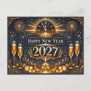 Elegante Goud Art Deco Nieuwjaarsviering Feestdagenkaart