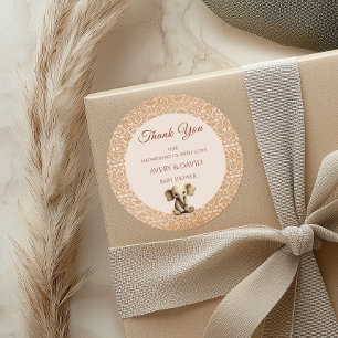 Elegante Goud Beige Olifant Baby Shower Klassieker Ronde Sticker