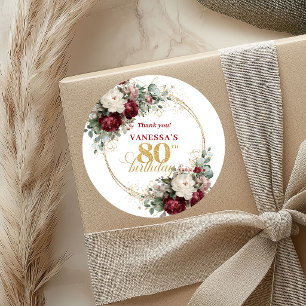 Elegante Goud Blush Burgundy 80ste Verjaardag Stic Ronde Sticker