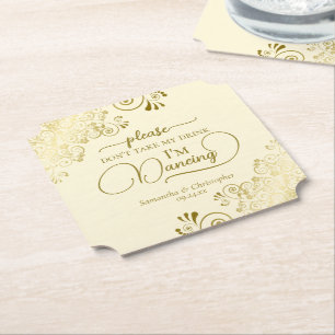 Elegante Goud & Crème Pak Mijn Drankje Niet Trouwf Kartonnen Onderzetters