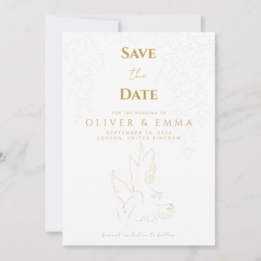 Elegante goud duif save the date kaart (Voorkant)