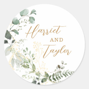 Elegante goud- en groenvoorziening Eucalyptus Brui Ronde Sticker