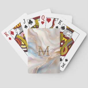 Elegante goud- en parelmoer monogram naam personal pokerkaarten