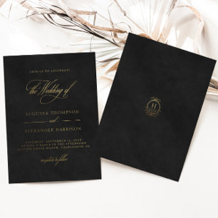 Elegante Goud & Fluwelen Print (Niet Echt) Trouwda Folie Uitnodiging