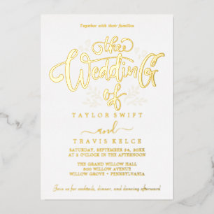 Elegante Goud Folie Calligrafie Bruiloft  Uitnodiging