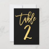 Elegante goud folie moderne script tafel nummer 2 kaart (Voorkant)