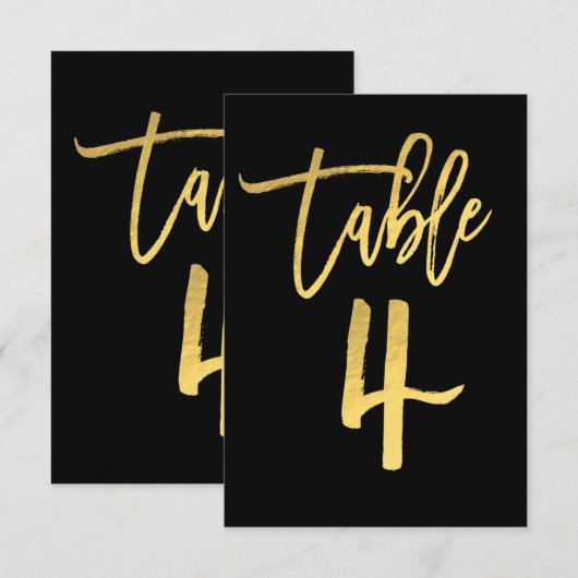 Elegante goud folie moderne script tafelnummer 4 (Voorkant / Achterkant)