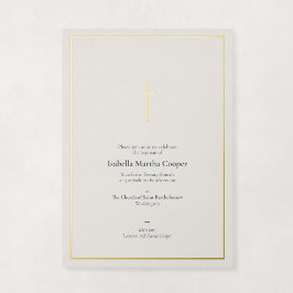 Elegante Goud Folie Religieus Minimal Kruis Doop Uitnodiging