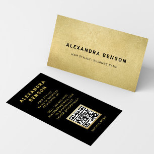 Elegante goud folie zwarte haarstylist QR-code Visitekaartje