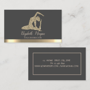 Elegante goud gestreepte glitter yogameisje visitekaartje