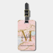 Elegante goud glans roze agaat monogram initiaal bagagelabel (Voorkant verticaal)