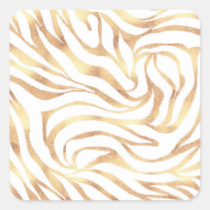 Elegante Goud Glitter Zebra Witte Dierprint Vierkante Sticker