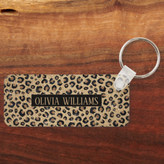 Elegante Goud Glitter Zwarte Luipaardprint Sleutelhanger