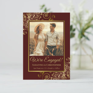 Elegante goud & koperbruine foto-verlovingsaankond aankondiging