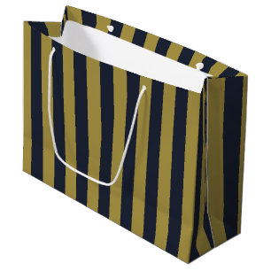 Elegante Goud & Marine Blauwe Verticale Strepen Groot Cadeauzakje