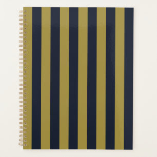 Elegante Goud & Marine Blauwe Verticale Strepen Planner