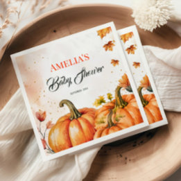 Elegante Goud Oranje Aquarel Pompoen Herfstbladere Servet
