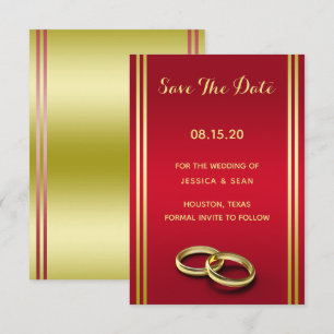 Elegante Goud & Rood, Trouwringen Huwelijk Save The Date