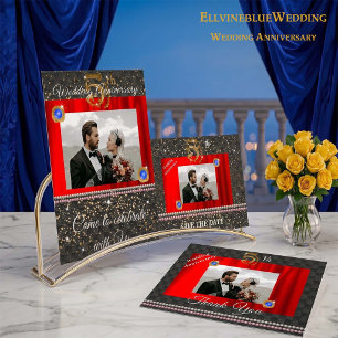 Elegante Goud & Saffier 5 Jaar Jubileum Foto Kaart