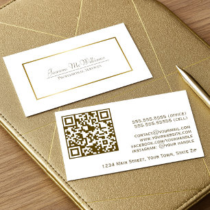 Elegante Goud & Wit Professionele QR Code Visitekaartje